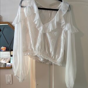 Free People White Ruffled Sheer Blouse